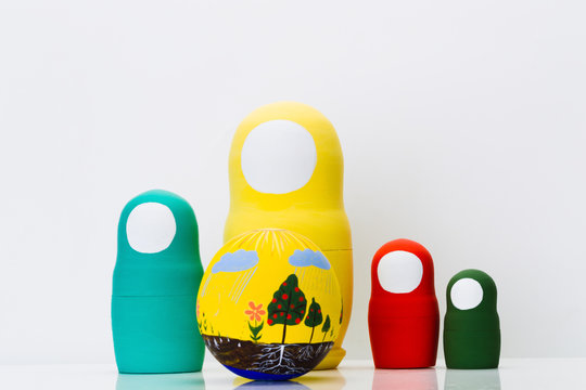 Wooden toys on a white background