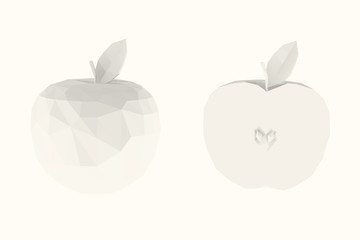 Light Apples. Set of Bright Whole and Half Apple on White Background. Low Poly Vector 3D Rendering