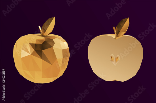 Gold Apples Shiny Set Of Whole And Half Golden Apple On
