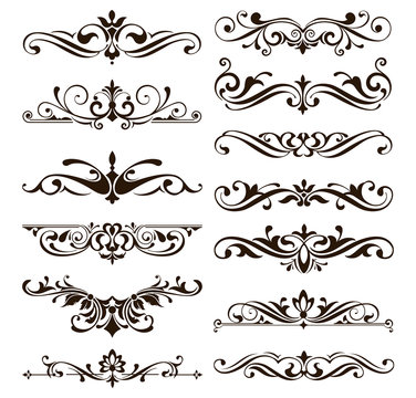 ornaments elements floral retro corners frames borders stickers art deco design
