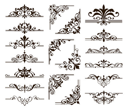 ornaments elements floral retro corners frames borders stickers art deco design