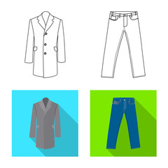 Vector illustration of man and clothing symbol. Set of man and wear stock symbol for web.