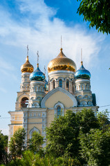 Russia, Vladivostok, July 2018: Cathedral of Intercession of  Holy Virgin