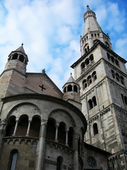 Fototapeta premium The cathedral of Modena and The Ghirlandina, the tower bell of the city. Modena, Italy
