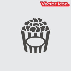 Popcorn icon isolated sign symbol and flat style for app, web and digital design. Vector illustration.