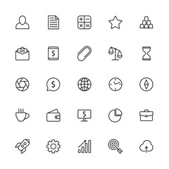 Business line icons. Partnership team, starting money investment business project and target search pictogram icon isolated vector set