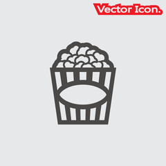 Popcorn icon isolated sign symbol and flat style for app, web and digital design. Vector illustration.
