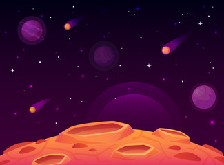 Space asteroid surface. Planet with craters surface, space planets landscape and comet crater cartoon vector illustration © Tartila
