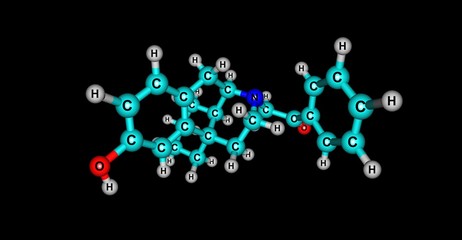 Levophenacylmorphan molecular structure isolated on black