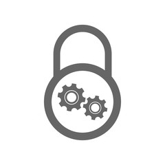 Lock and gears. Padlock mechanism. Vector icon.