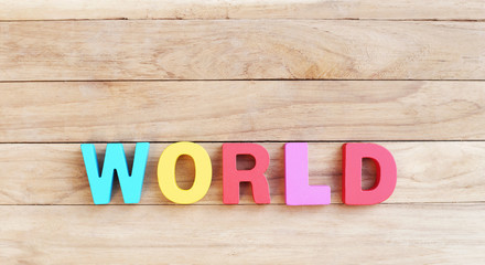' WORLD ' Colorful Wooden Letters and Word