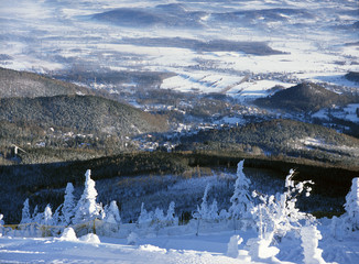 Karkonosze Mountains, Poland: view to Karpacz from Kopa Mountain