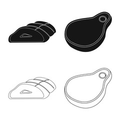 Vector design of meat and ham sign. Set of meat and cooking stock symbol for web.