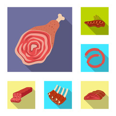 Isolated object of meat and ham symbol. Collection of meat and cooking stock vector illustration.