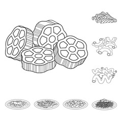 Vector design of pasta and carbohydrate icon. Collection of pasta and macaroni stock vector illustration.