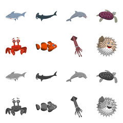 Vector illustration of sea and animal icon. Collection of sea and marine stock symbol for web.