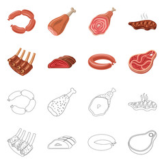 Vector illustration of meat and ham icon. Set of meat and cooking vector icon for stock.