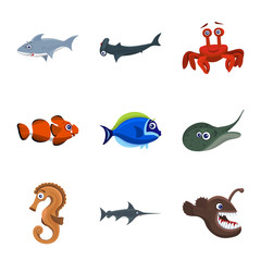 Vector design of sea and animal icon. Set of sea and marine vector icon for stock.