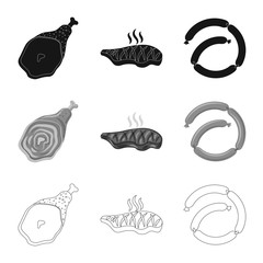 Isolated object of meat and ham symbol. Set of meat and cooking stock vector illustration.