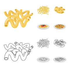 Vector design of pasta and carbohydrate logo. Set of pasta and macaroni stock symbol for web.