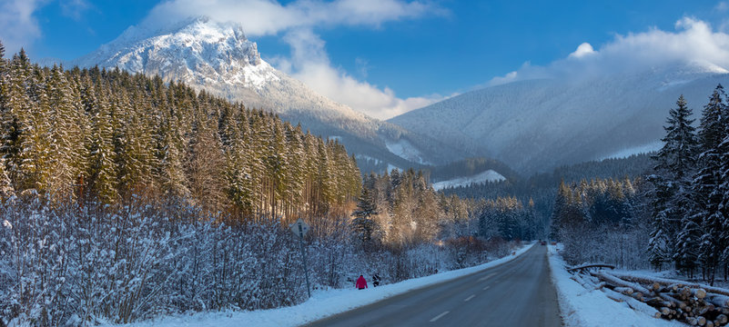 winter road under Velky Rozsutec peak, Stefanova, Slovakia