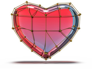 Red heart gemstone on isolated background. 3D