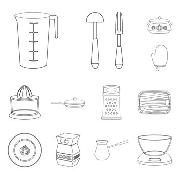 Isolated object of kitchen and cook sign. Set of kitchen and appliance stock symbol for web.