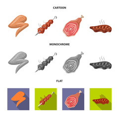 Isolated object of meat and ham icon. Set of meat and cooking stock symbol for web.