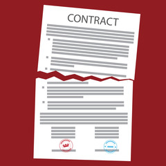 Agreement cancellation, torn paper sign.  Contract liquidation concept - obrazy, fototapety, plakaty