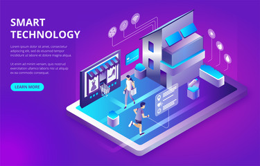 Smart city or intelligent building isometric vector concept.