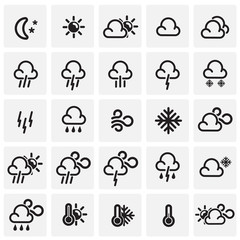 Weather forecast icons set on squares background for graphic and web design, Modern simple vector sign. Internet concept. Trendy symbol for website design web button or mobile app