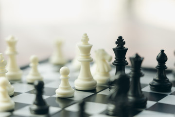 chessboard with a chess piece on the back Negotiating in business. as background business concept and strategy concept with copy space.