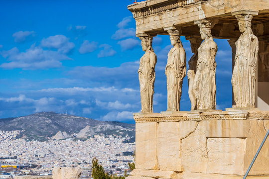 Caryatides, Erechtheion temple Acropolis in Athens, Greece