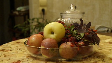 autumn still life with apples and pears