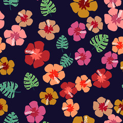 Floral paradise tropic seamless pattern with flowers