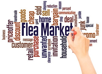Flea Market word cloud hand writing concept