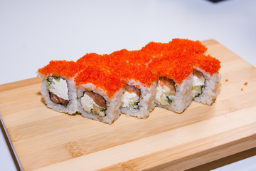 Sushi making at a fast food restaurant