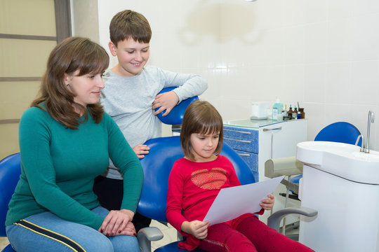 A happy family in a dental office. A family visit to a dentis