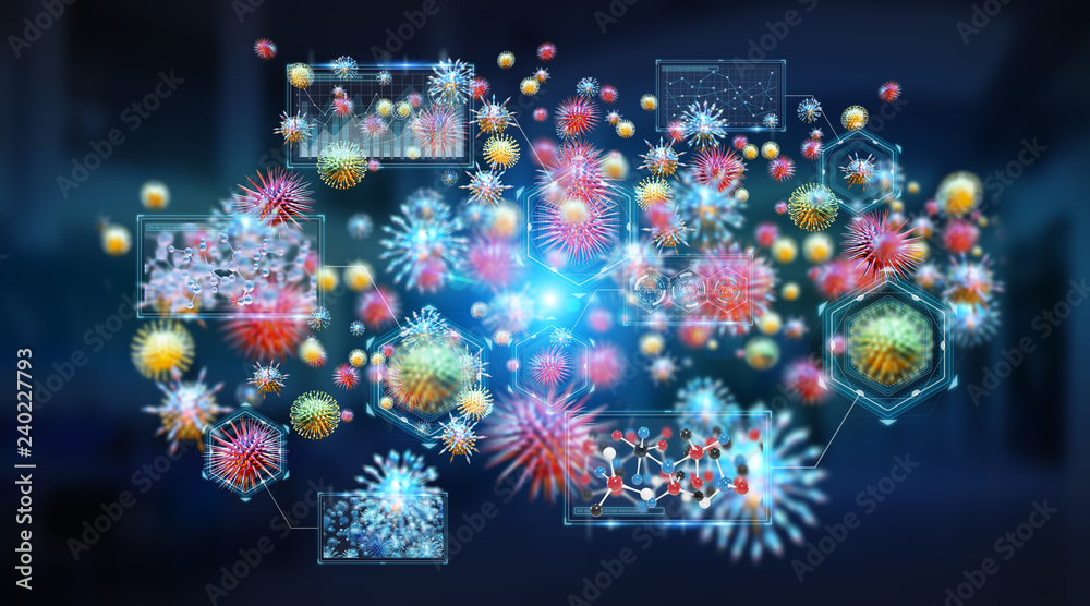 Poster bacteria microscopic close-up 3d rendering