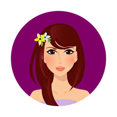 Upper body womans cartoon character portrait round icon