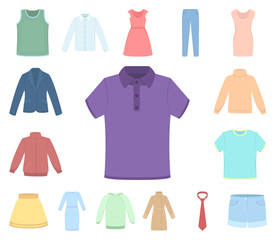 Different kinds of clothes cartoon icons in set collection for design. Clothes and style vector symbol stock web illustration.