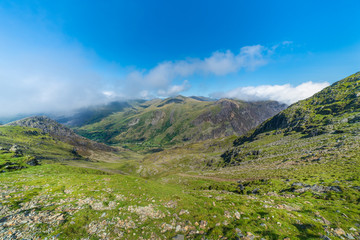 Fototapeta na wymiar A view of the Snowdon Group in Snowdonia National Park (Parc Cenedlaethol Eryri) in Gwynedd, Wales, UK.