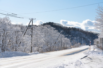 積雪後の北海道の道路