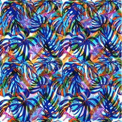 Tropical Print. Exotic Palm Greenery Backdrop. Repeatable Illustration. Summer Design for Swimwear. Vector Tropical Seamless Print.