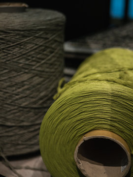 Close-up shot of a big thread spool