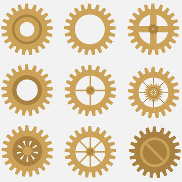 Gears mechanisms in the steampunk style. Set vector illustration.