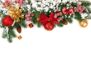 Obraz na płótnie Canvas New year theme for the site spruce branches decoration snow