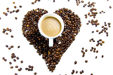 coffee beans composition on a white background