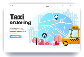 Web page design templates for taxi ordering, work in a taxi, mobile app for a call taxi service. Modern vector illustration concepts for website and mobile website development
