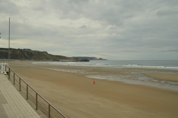 Long And Extensive White Sand Shore On The Beach Of Las Salinas It Is Difficult To Differentiate The End Of The Sand. July 31, 2015. Playa De Las Salinas, Salinas City, Asturias, Spain.